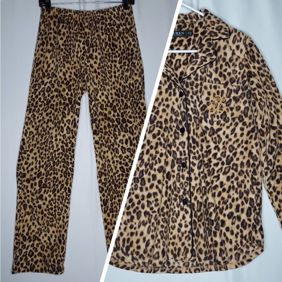Ralph Lauren Black Label Other - Polo Black Label Pajama Set XS Fleece Embroidered Logo Button Collar Animal Prin